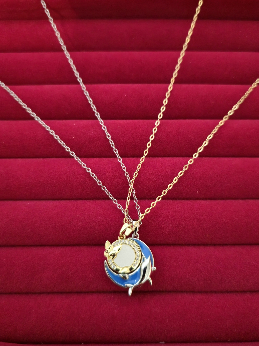 14K Gold Plated & Silver Plated Dolphin Moon Pendant Magnetic Couple Necklace B7